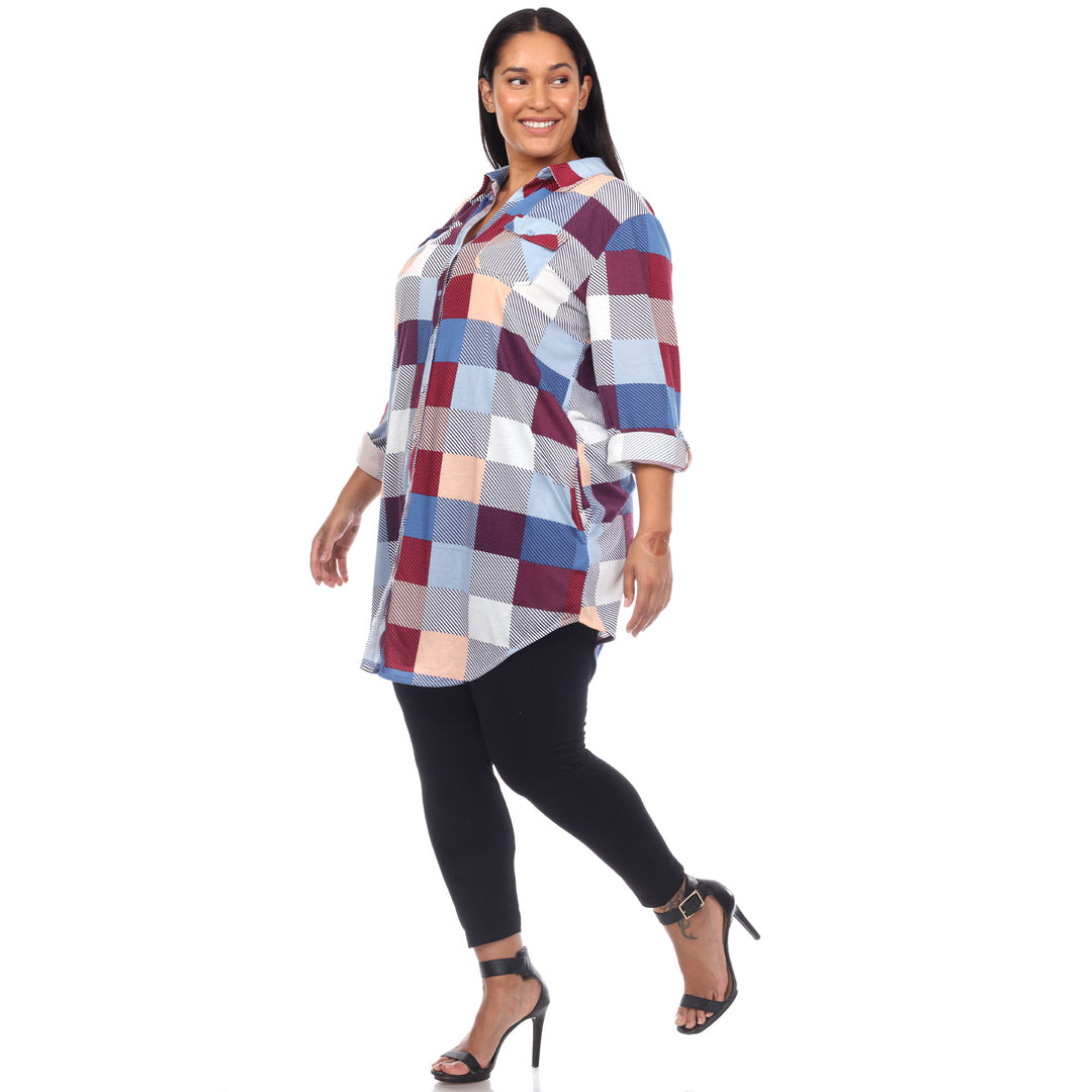 Women's Plus Size Plaid Tunic Shirt