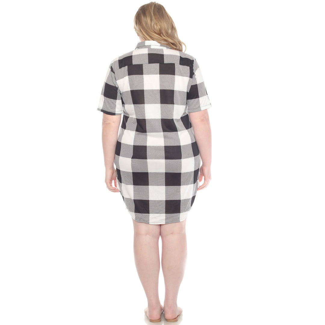 Plus Size Short Sleeve Plaid Button-Down Shirt Dress