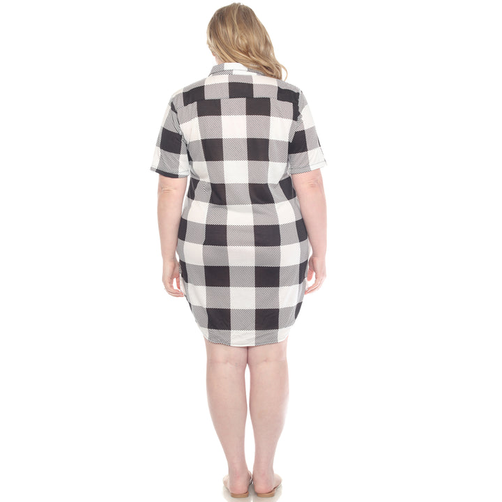Plus Size Short Sleeve Plaid Button-Down Shirt Dress