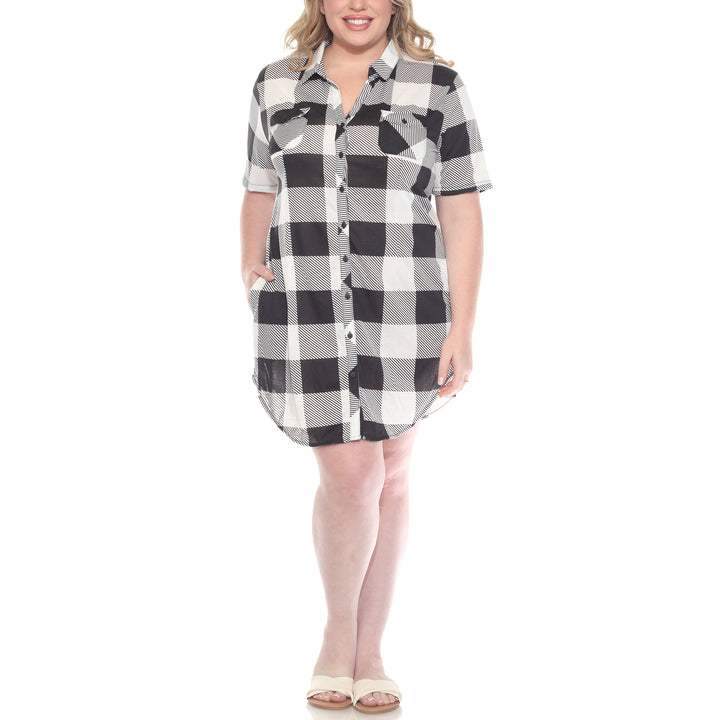 Plus Size Short Sleeve Plaid Button-Down Shirt Dress
