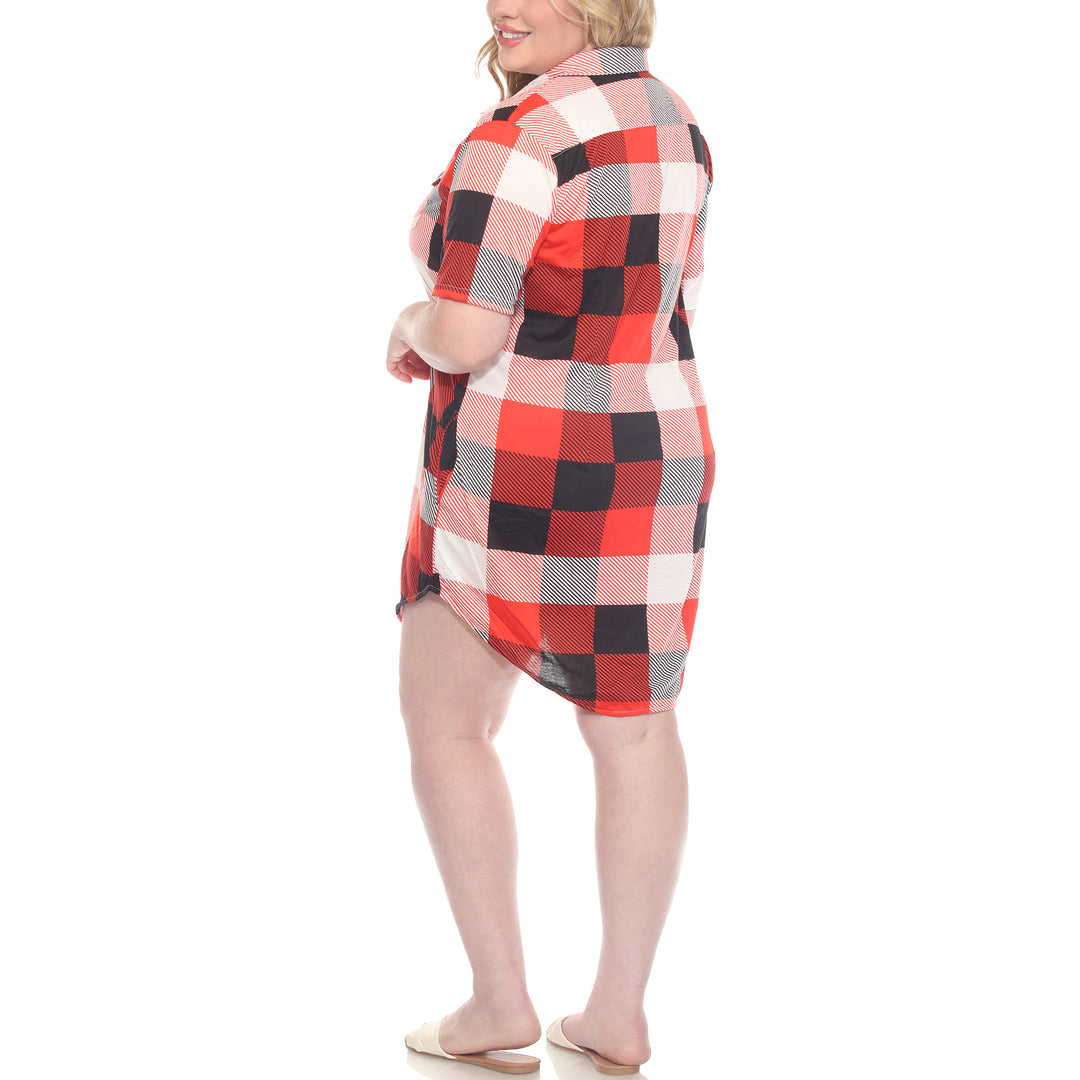 Plus Size Short Sleeve Plaid Button-Down Shirt Dress