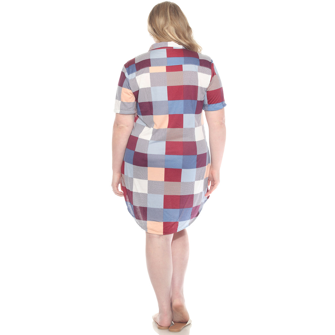 Plus Size Short Sleeve Plaid Button-Down Shirt Dress