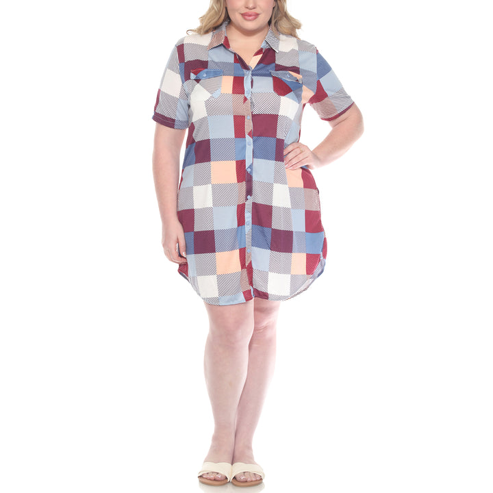 Plus Size Short Sleeve Plaid Button-Down Shirt Dress
