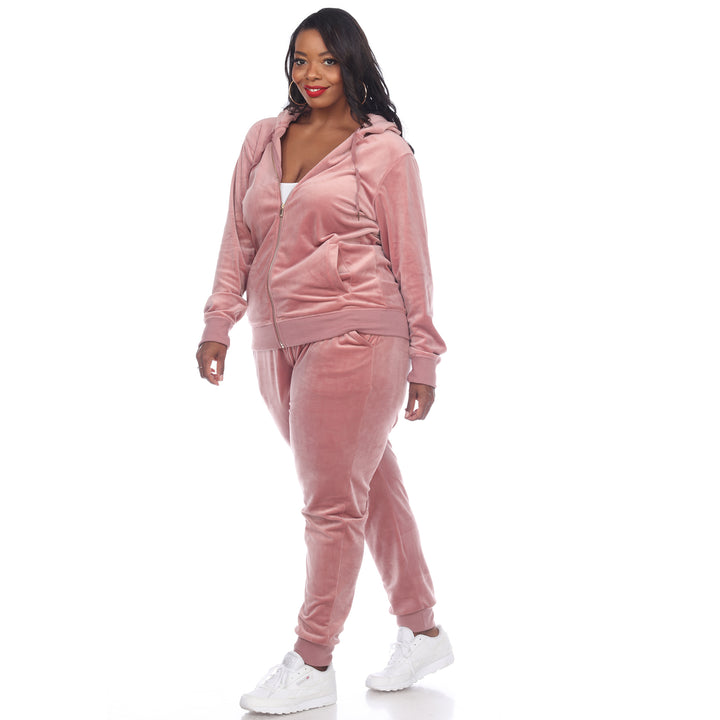 Women's Plus Size 2 Piece Velour Tracksuit Set