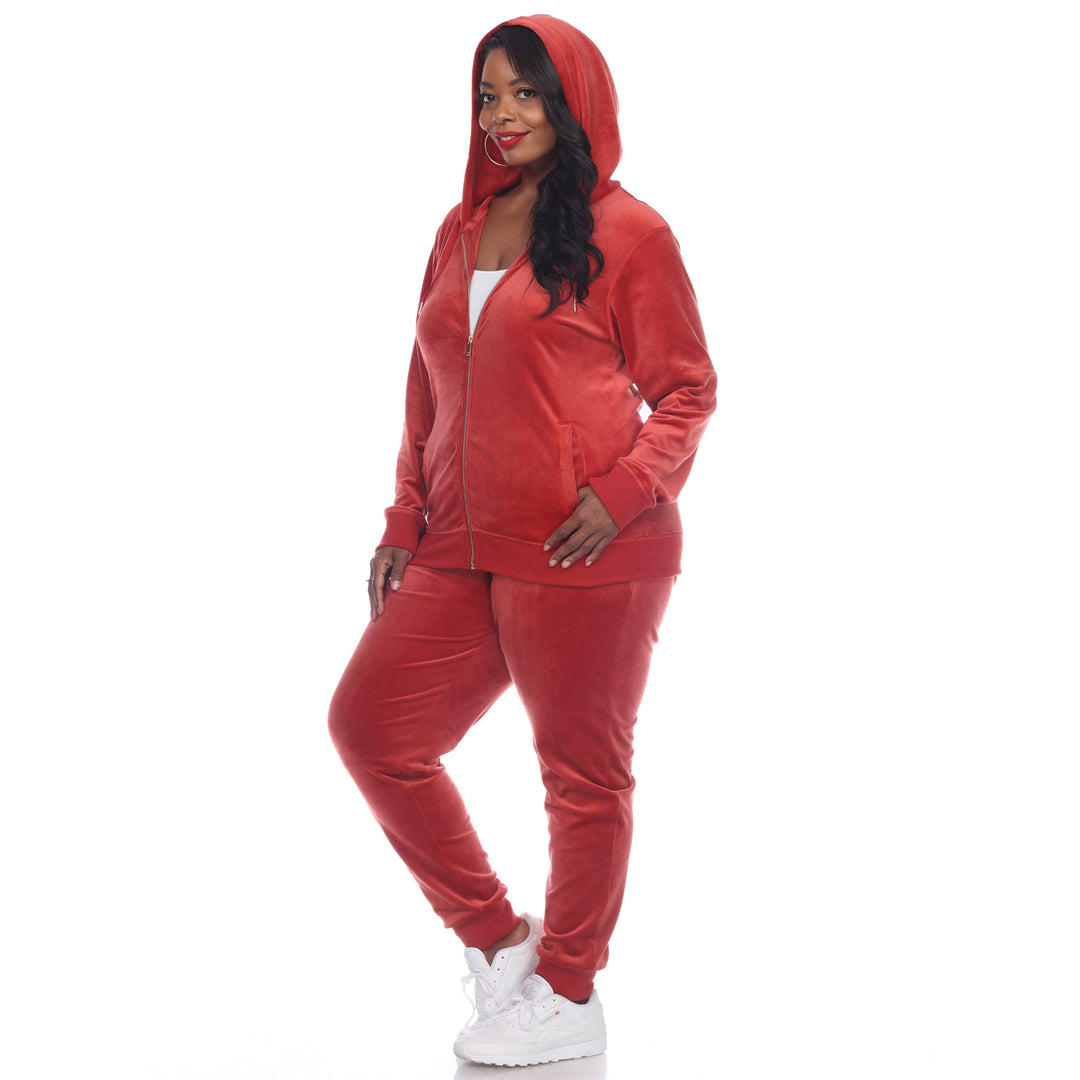 Women's Plus Size 2 Piece Velour Tracksuit Set