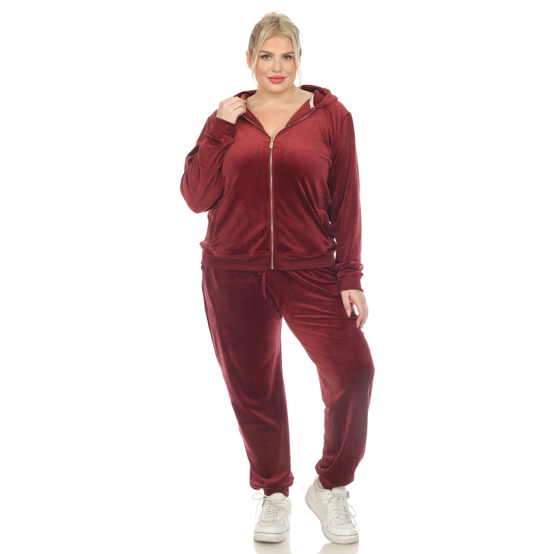 Women's Plus Size 2 Piece Velour Tracksuit Set