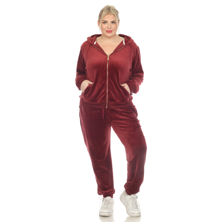 Women's Plus Size 2 Piece Velour Tracksuit Set