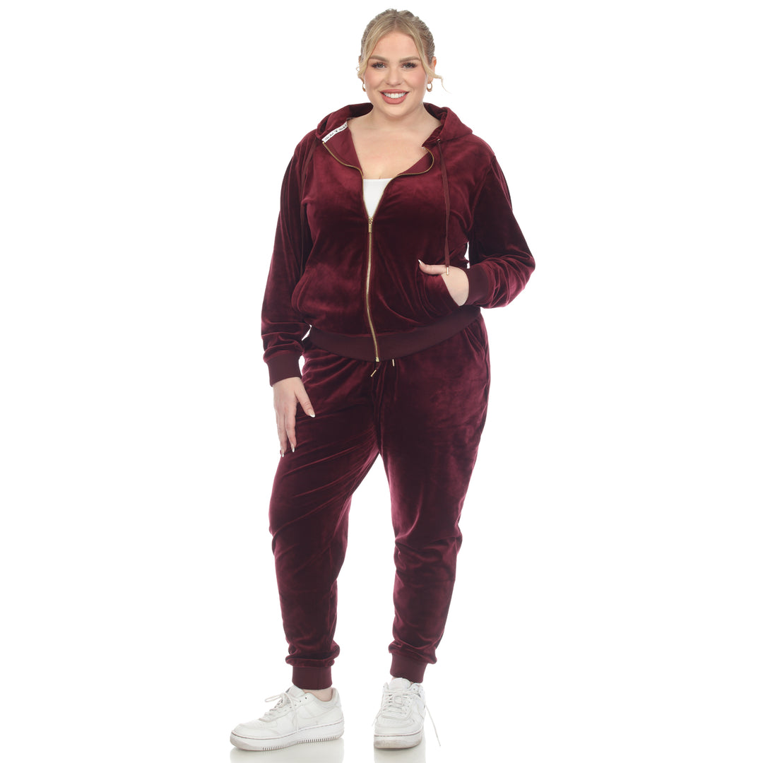 Women's Plus Size 2 Piece Velour Tracksuit Set