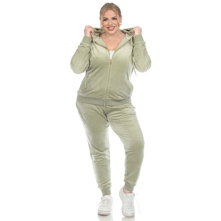 Women's Plus Size 2 Piece Velour Tracksuit Set