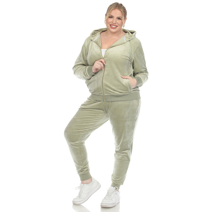 Women's Plus Size 2 Piece Velour Tracksuit Set
