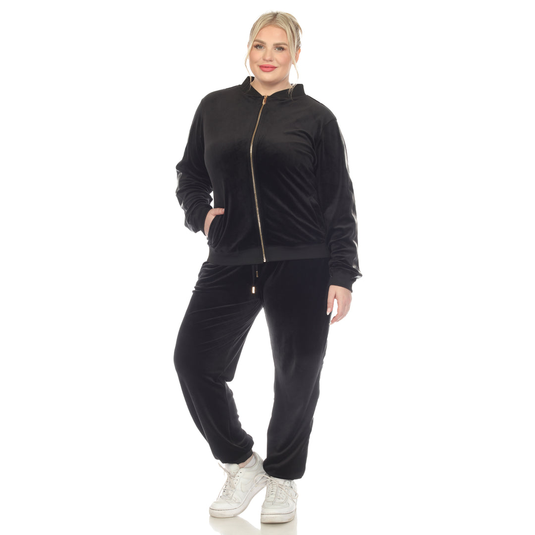 Women's Plus Size 2-Piece Velour with Faux Leather Stripe