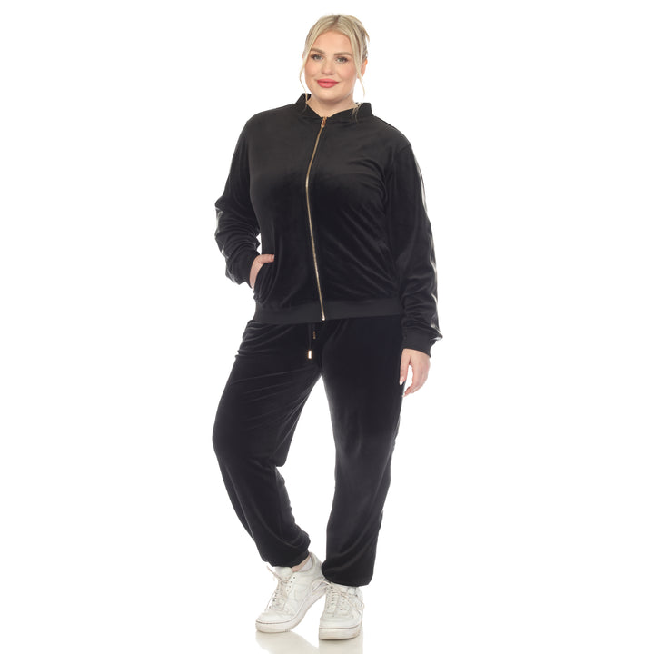 Women's Plus Size 2-Piece Velour with Faux Leather Stripe