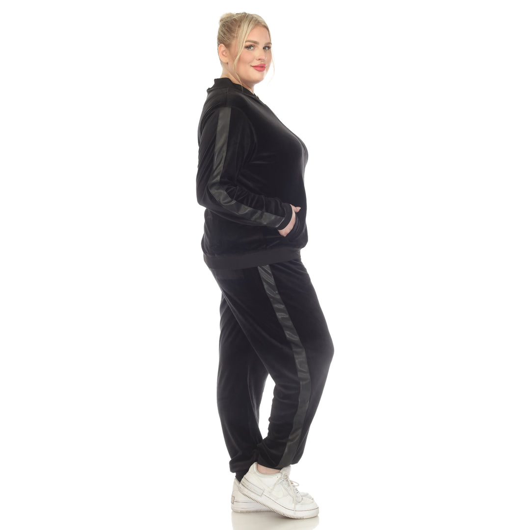 Women's Plus Size 2-Piece Velour with Faux Leather Stripe