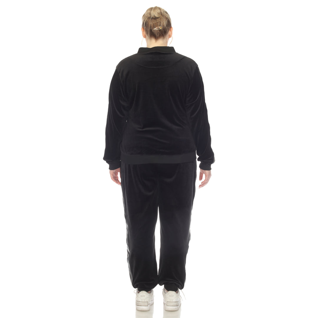 Women's Plus Size 2-Piece Velour with Faux Leather Stripe
