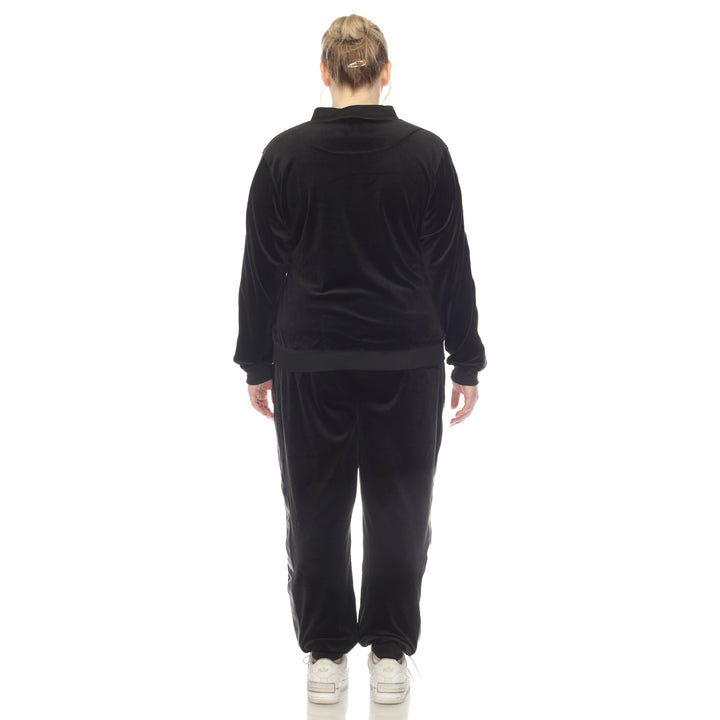 Women's Plus Size 2-Piece Velour with Faux Leather Stripe