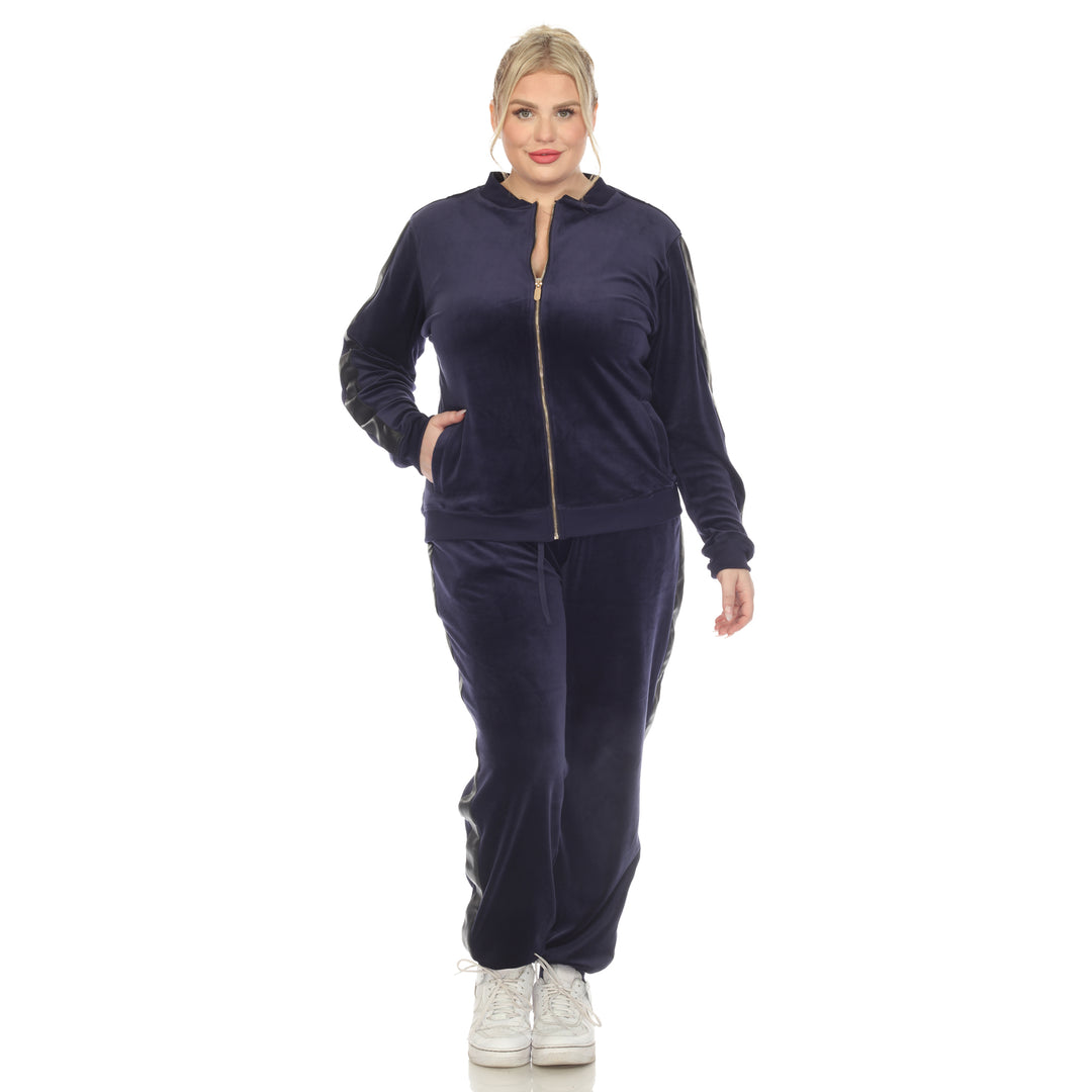 Women's Plus Size 2-Piece Velour with Faux Leather Stripe