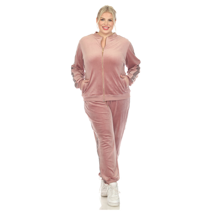 Women's Plus Size 2-Piece Velour with Faux Leather Stripe