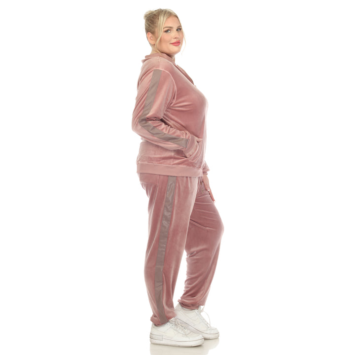 Women's Plus Size 2-Piece Velour with Faux Leather Stripe