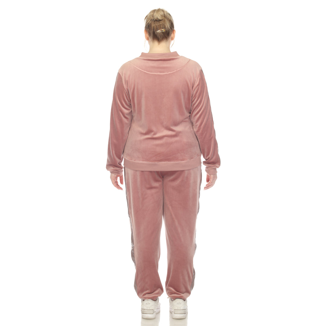 Women's Plus Size 2-Piece Velour with Faux Leather Stripe