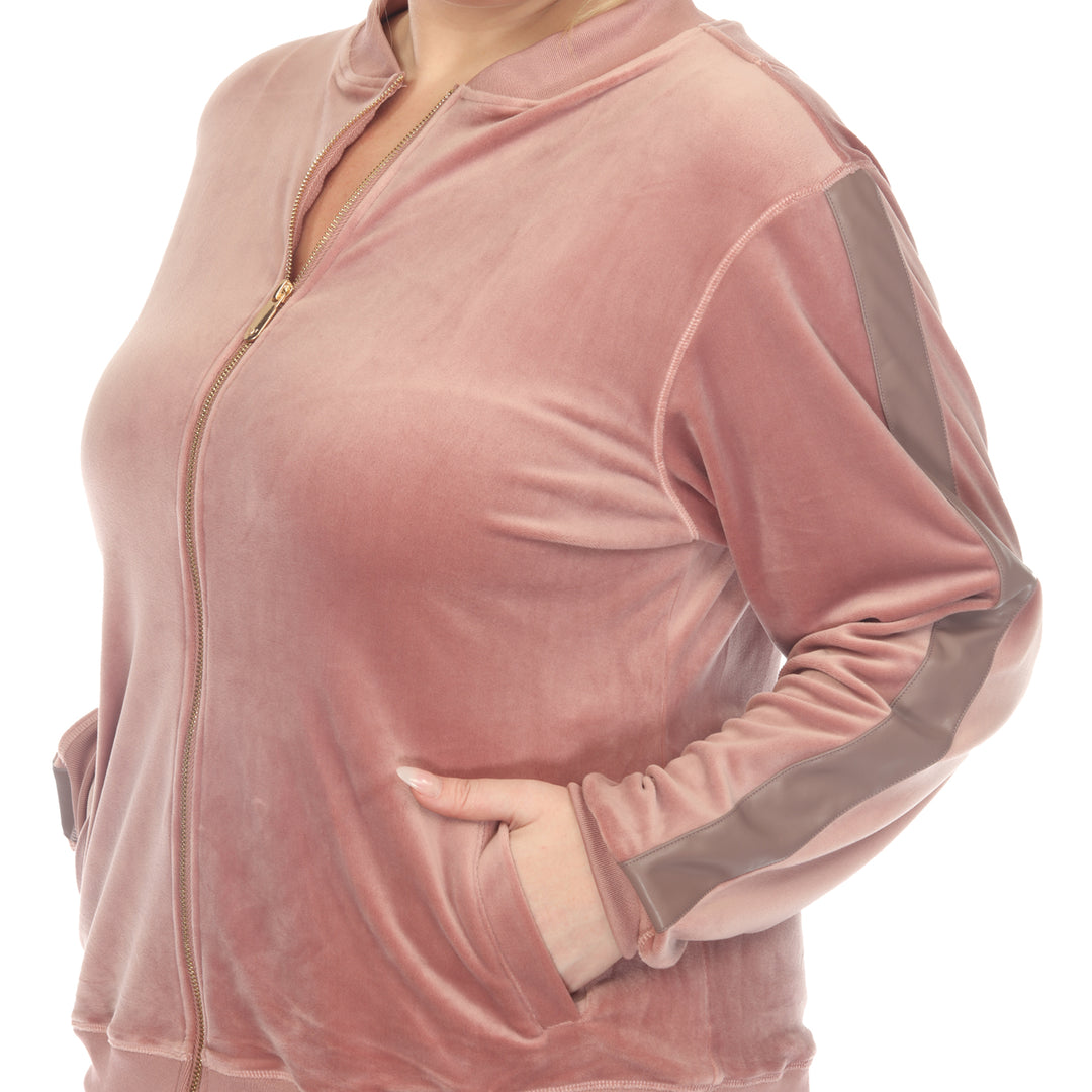 Women's Plus Size 2-Piece Velour with Faux Leather Stripe
