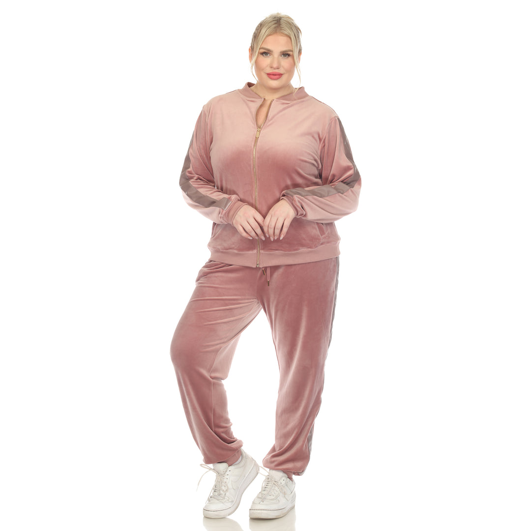 Women's Plus Size 2-Piece Velour with Faux Leather Stripe