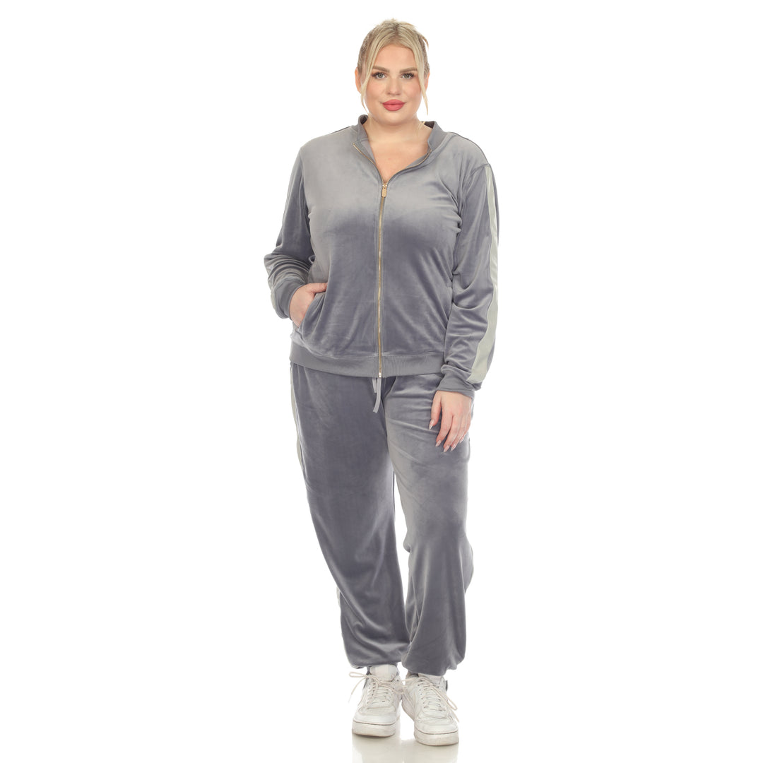 Women's Plus Size 2-Piece Velour with Faux Leather Stripe