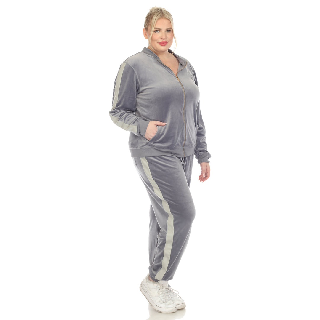 Women's Plus Size 2-Piece Velour with Faux Leather Stripe