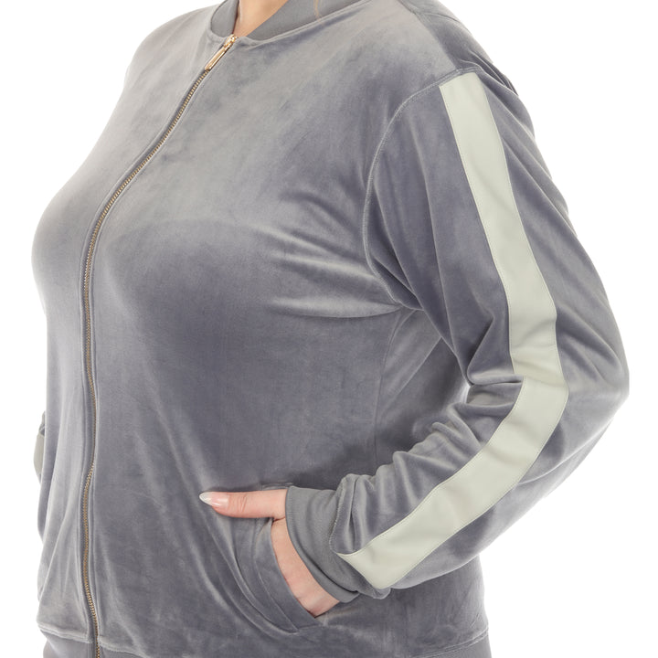 Women's Plus Size 2-Piece Velour with Faux Leather Stripe