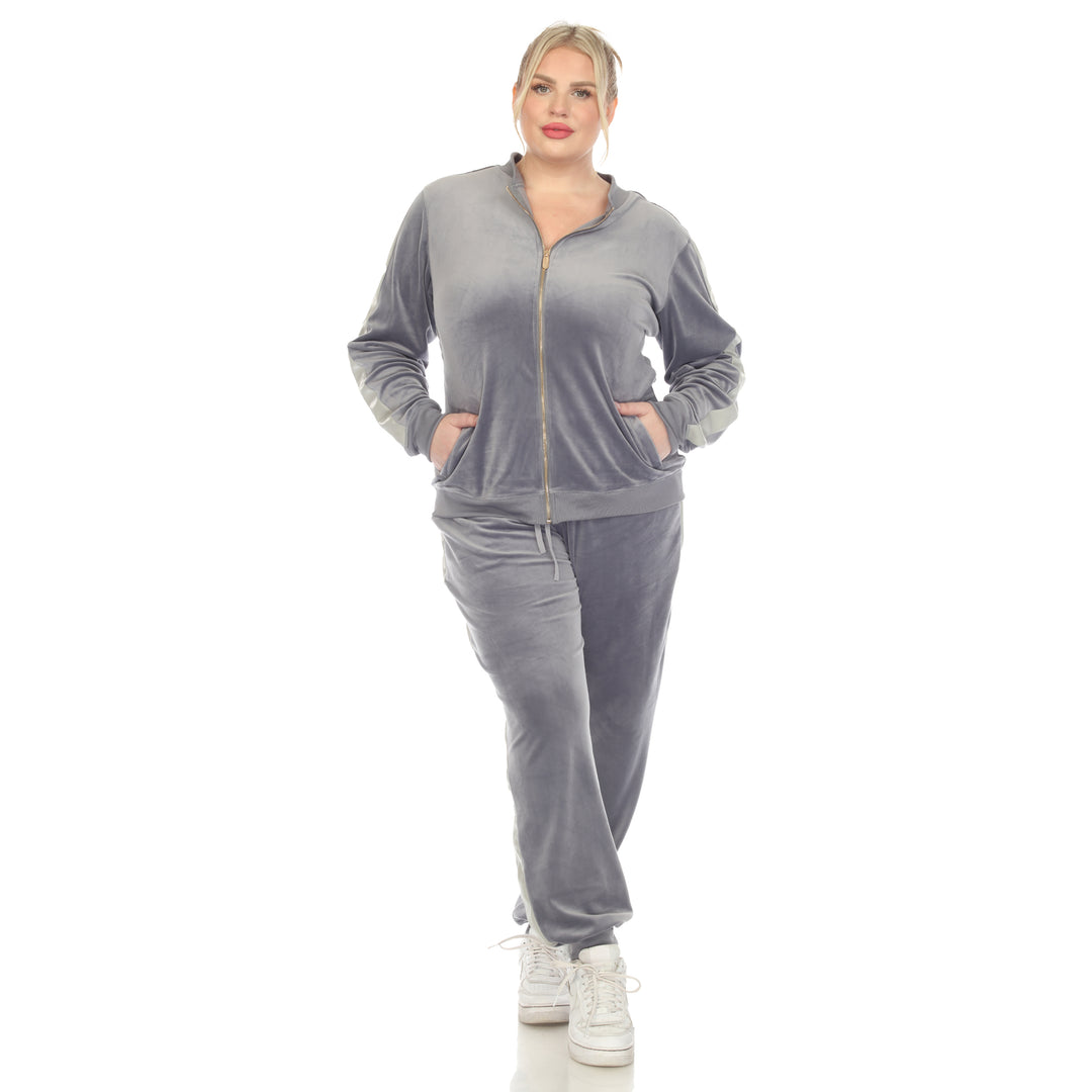 Women's Plus Size 2-Piece Velour with Faux Leather Stripe