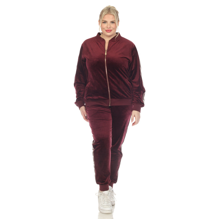 Women's Plus Size 2-Piece Velour with Faux Leather Stripe