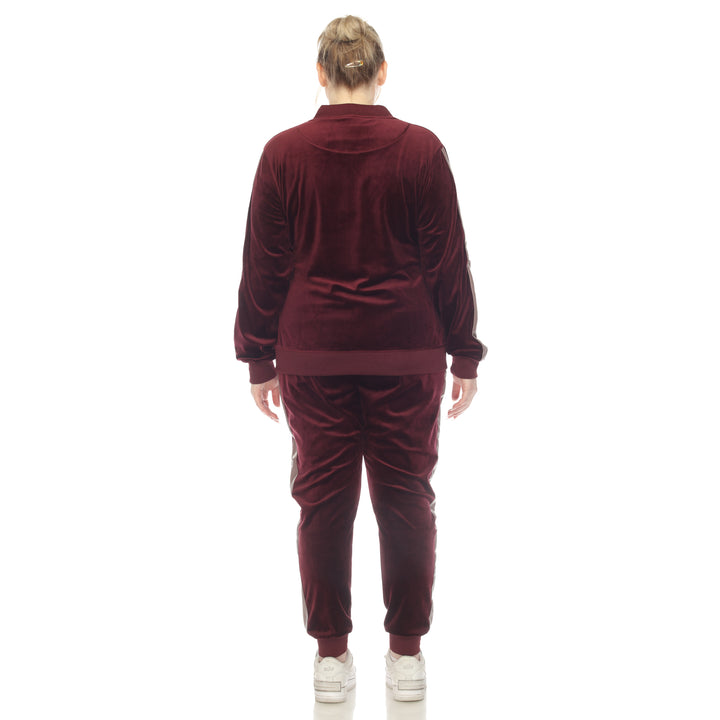 Women's Plus Size 2-Piece Velour with Faux Leather Stripe
