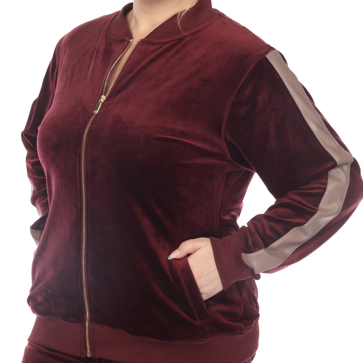 Women's Plus Size 2-Piece Velour with Faux Leather Stripe