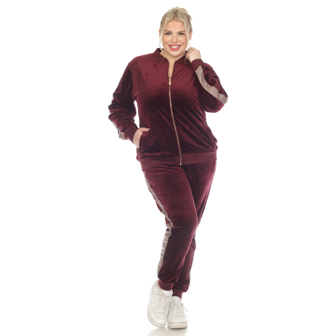 Women's Plus Size 2-Piece Velour with Faux Leather Stripe