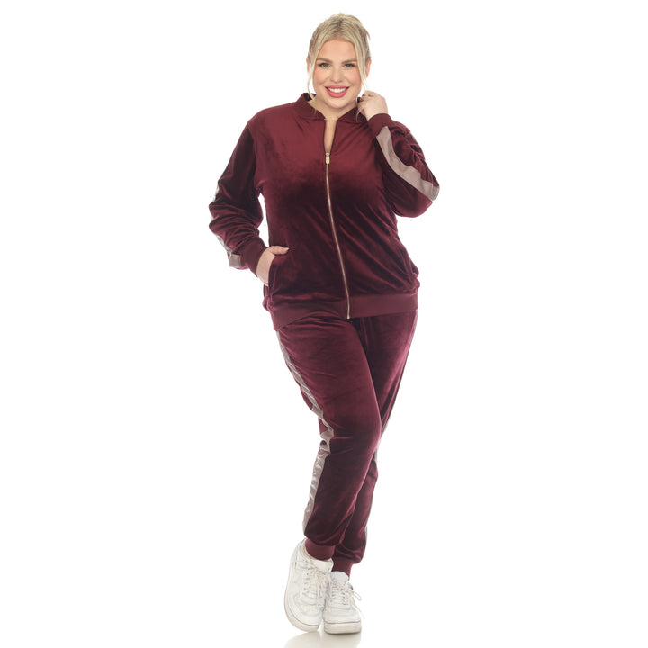Women's Plus Size 2-Piece Velour with Faux Leather Stripe