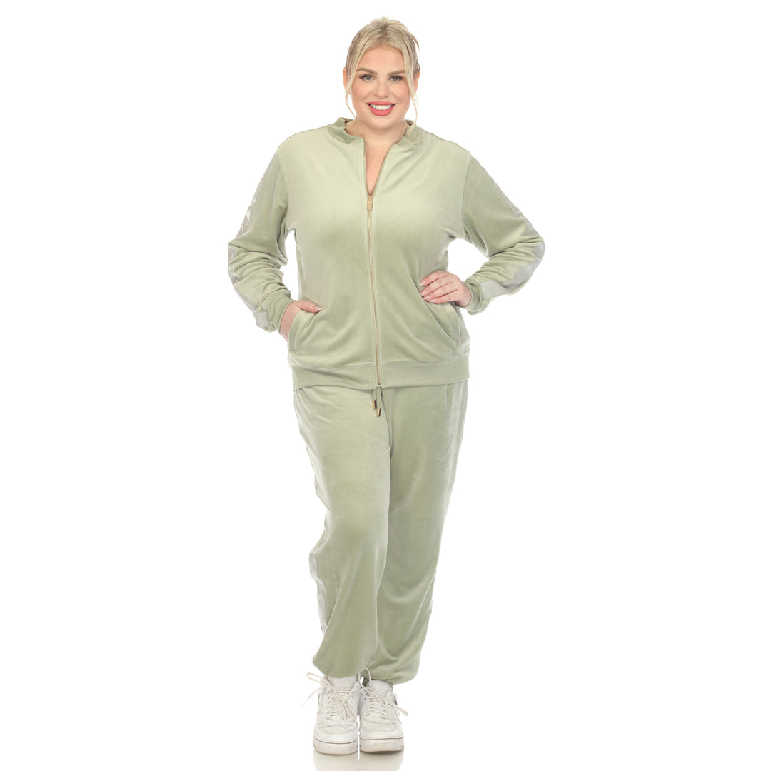 Women's Plus Size 2-Piece Velour with Faux Leather Stripe