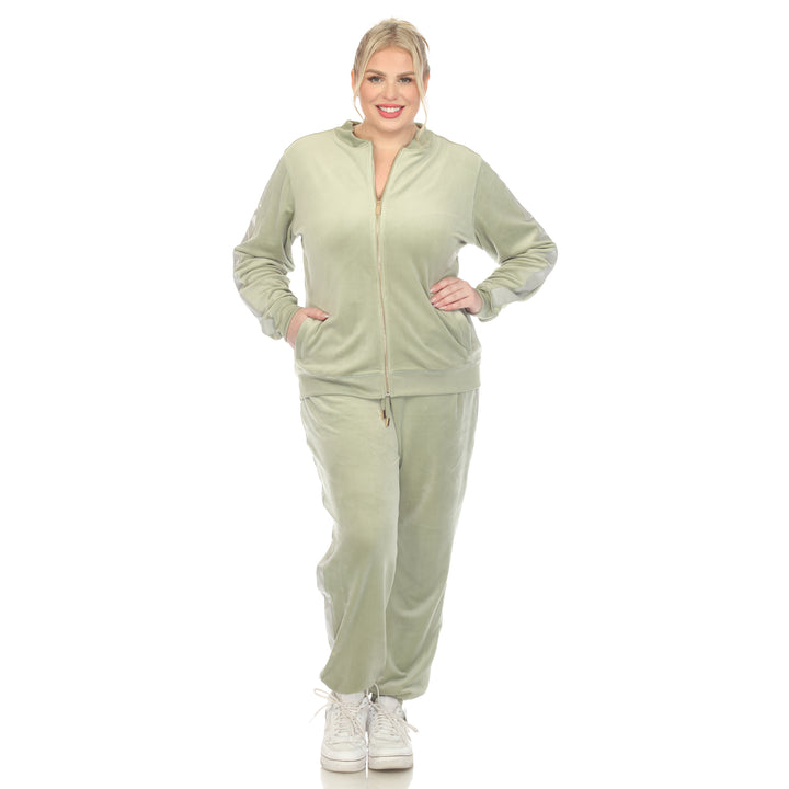 Women's Plus Size 2-Piece Velour with Faux Leather Stripe