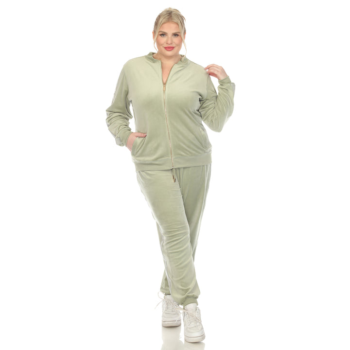Women's Plus Size 2-Piece Velour with Faux Leather Stripe