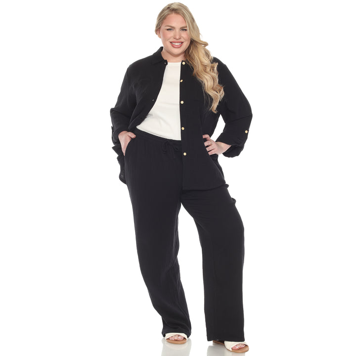 Plus Size Long Sleeve Button Down Cotton Gauze Set