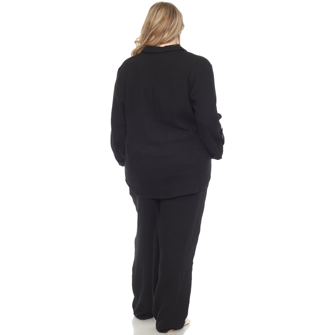 Plus Size Long Sleeve Button Down Cotton Gauze Set