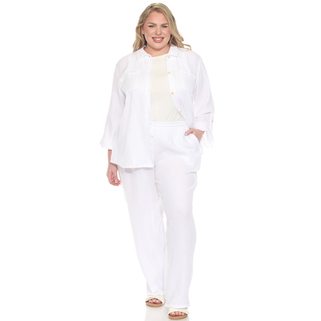 Plus Size Long Sleeve Button Down Cotton Gauze Set