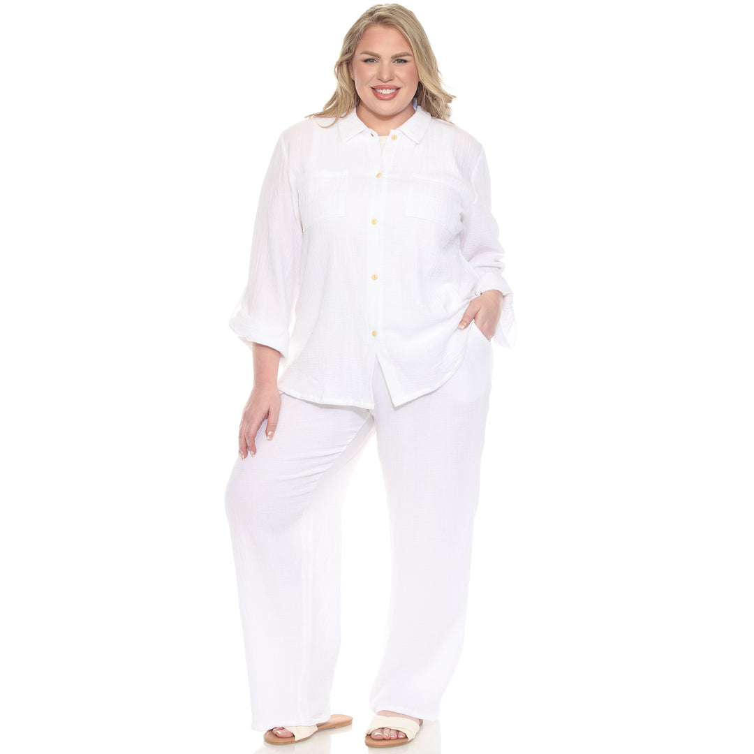 Plus Size Long Sleeve Button Down Cotton Gauze Set