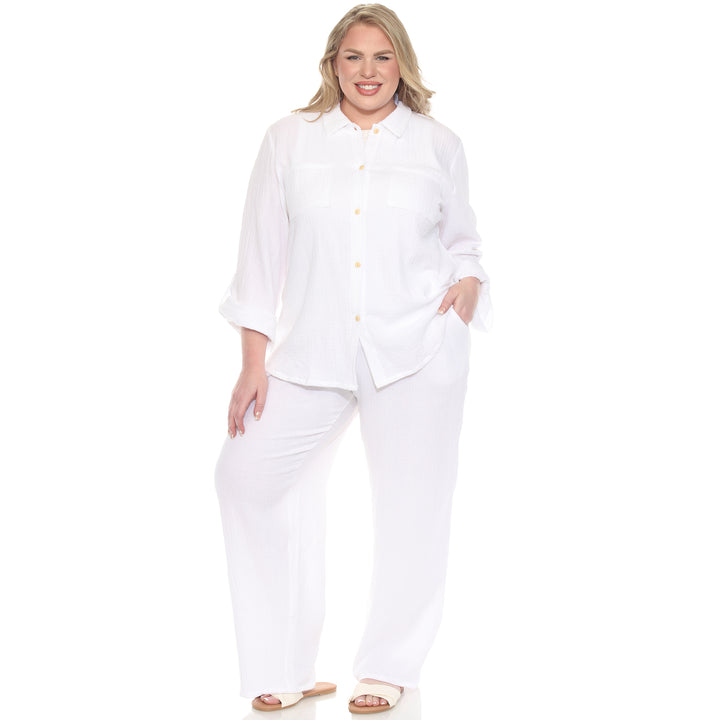 Plus Size Long Sleeve Button Down Cotton Gauze Set