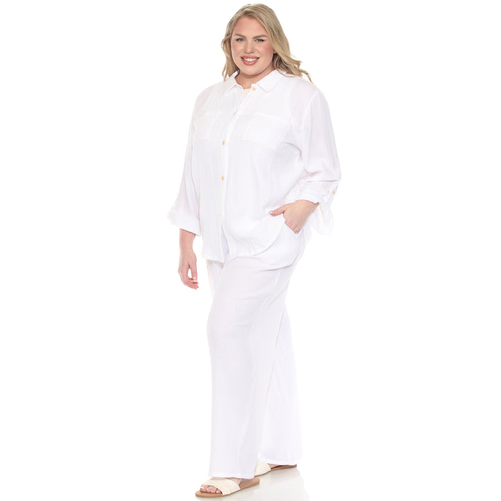 Plus Size Long Sleeve Button Down Cotton Gauze Set