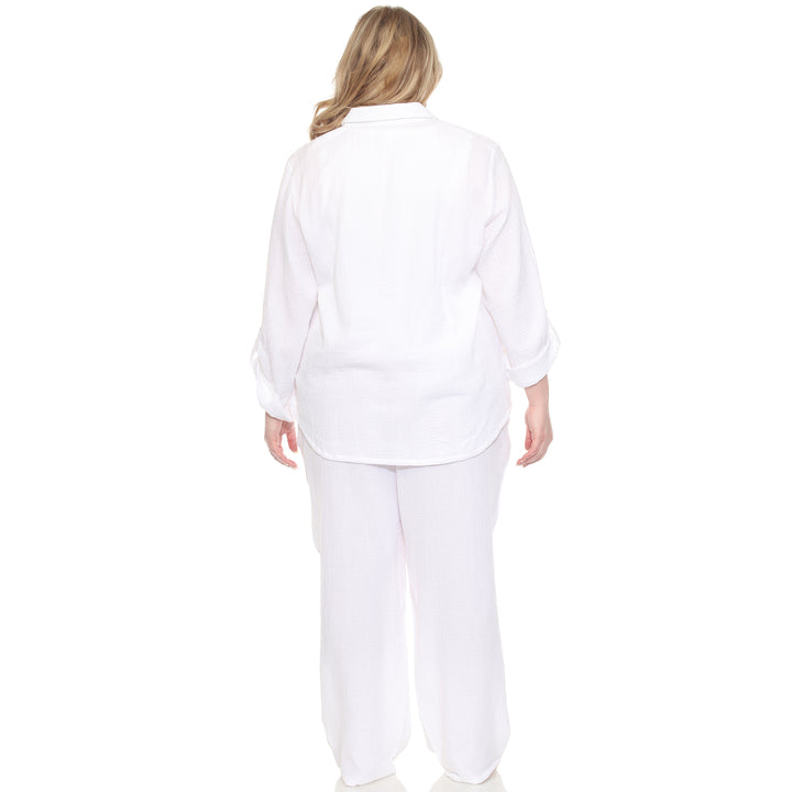 Plus Size Long Sleeve Button Down Cotton Gauze Set