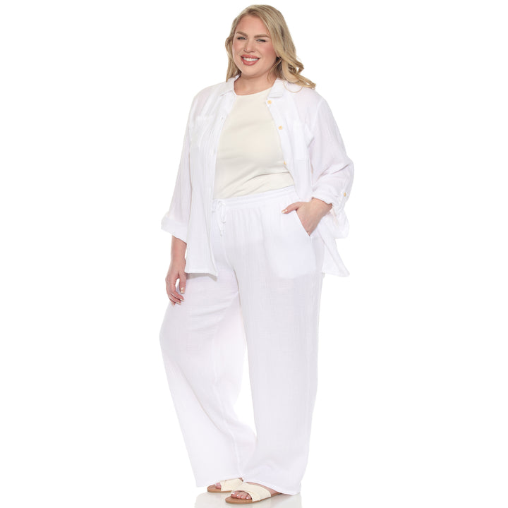 Plus Size Long Sleeve Button Down Cotton Gauze Set