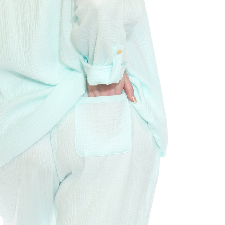 Plus Size Long Sleeve Button Down Cotton Gauze Set