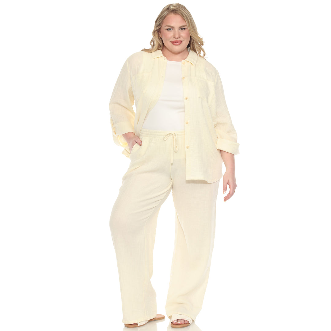 Plus Size Long Sleeve Button Down Cotton Gauze Set