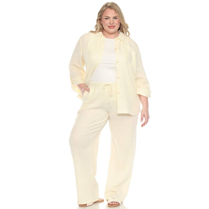 Plus Size Long Sleeve Button Down Cotton Gauze Set