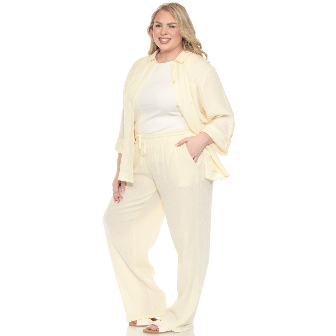 Plus Size Long Sleeve Button Down Cotton Gauze Set