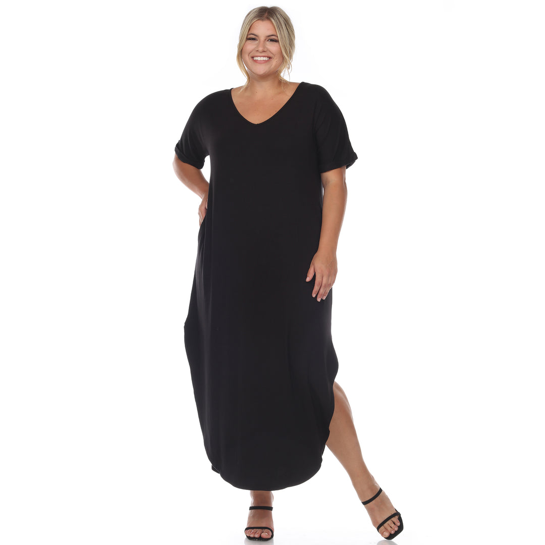 Women's Plus Size Short Sleeve V-neck Maxi Dress